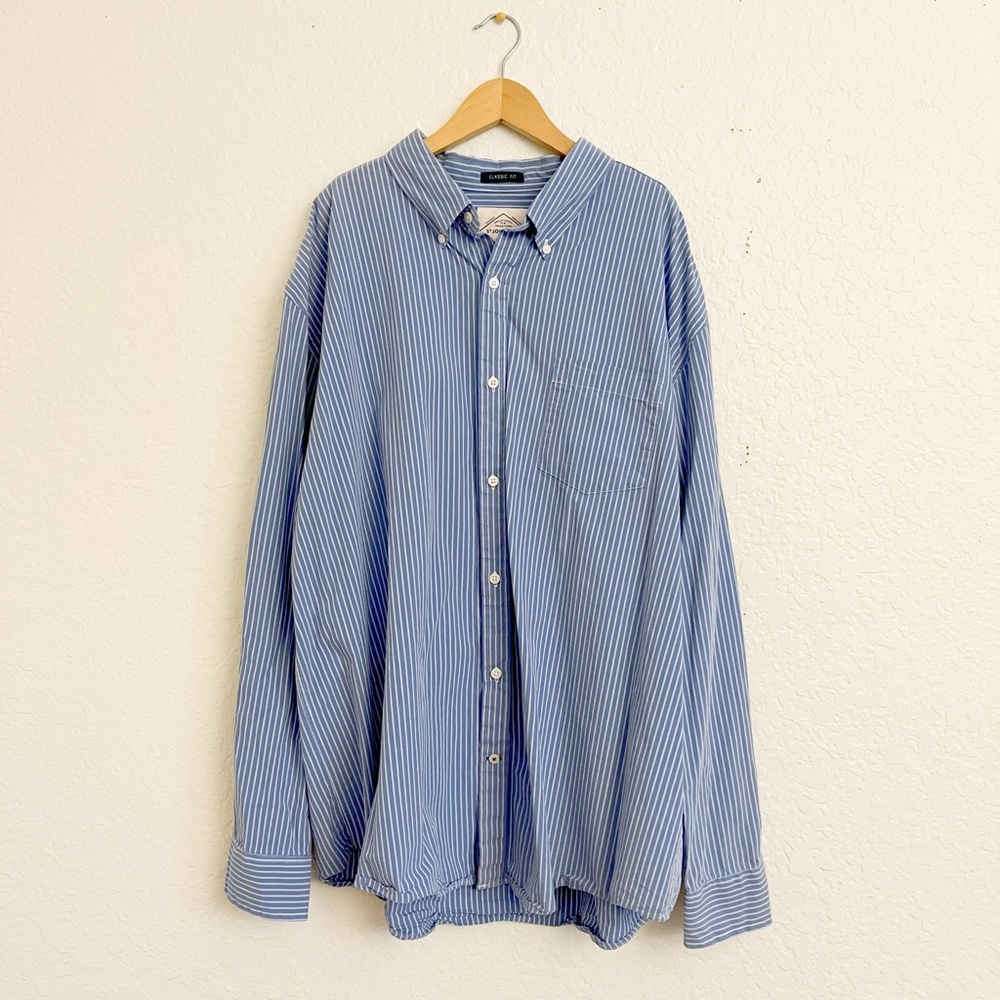 St. John’s Bay Blue and White Oversized Striped Button Up